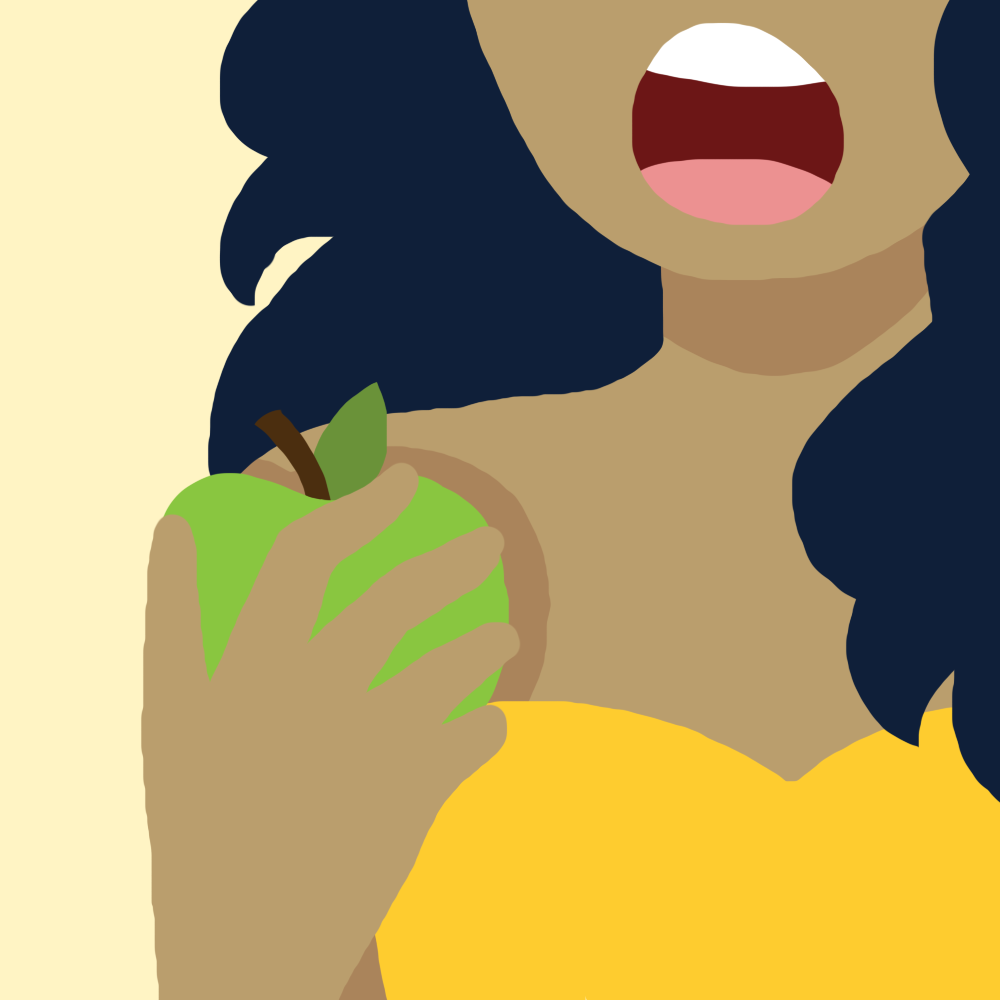 Person eating green apple