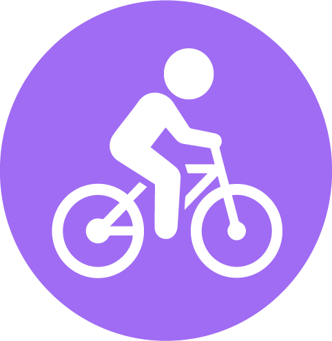 Purple icon of man on bike